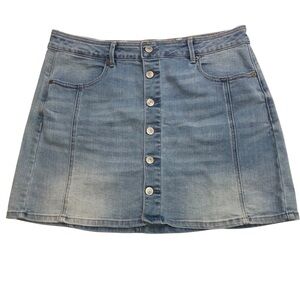 American Eagle Denim Buttonfront Mini Skirt Sz 14 High Rise A-Line Light Wash